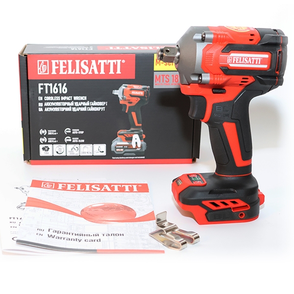 Аккумуляторный ударный гайковерт Felisatti FT1616 380Нм (картон, без аккум.)