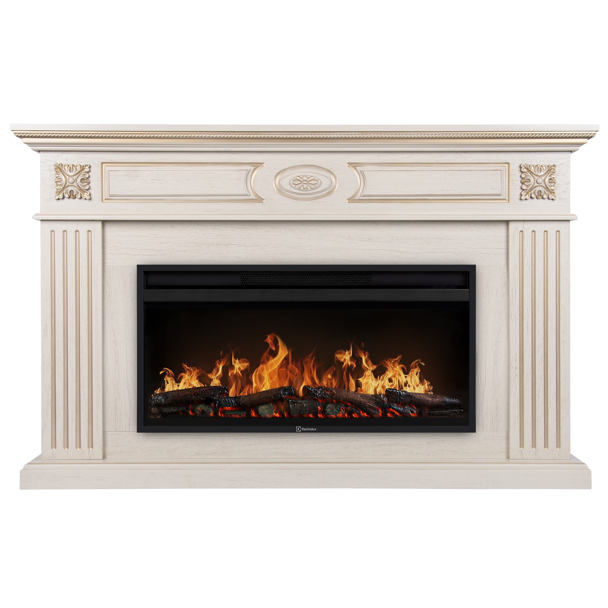 Каминокомплект: Очаг Electrolux EFP/P-4220LS, портал Siena 42/40/36, сл. кость с зол. патиной