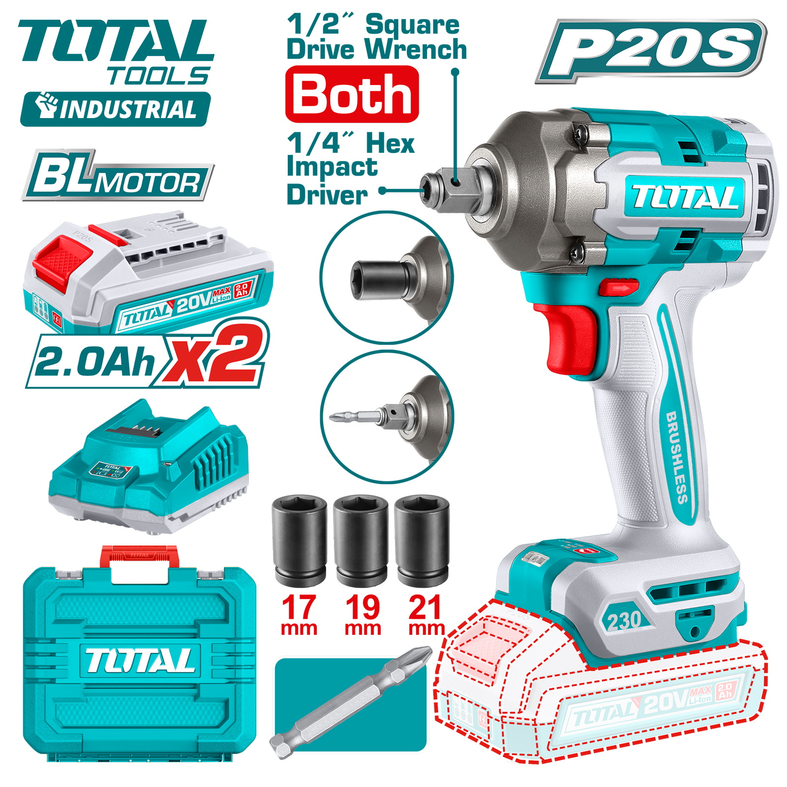 Гайковерт аккумуляторный TOTAL TIWLI20236