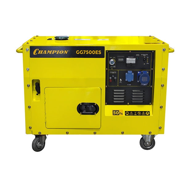 Генератор бензиновый CHAMPION GG7500ES, 16 лс, 5,5/6,0 кВт., 15 л, 12 В, эл.стартер, счетчик, колеса, кожух