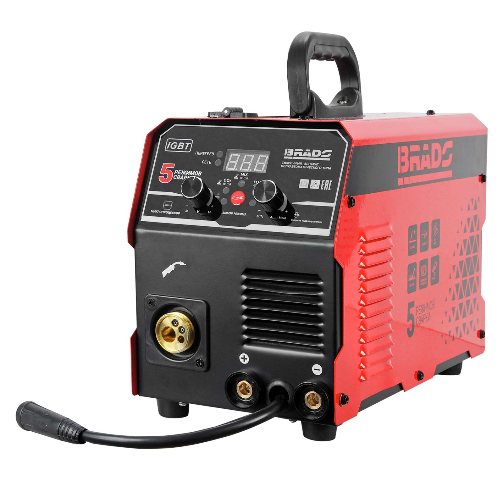 Полуавтомат сварочный BRADO MIG/MMA-220L-22 (220А; МИКРОПРОЦЕССОР; MIG/FLUX/MMA/TIG; еврорукав 3м)