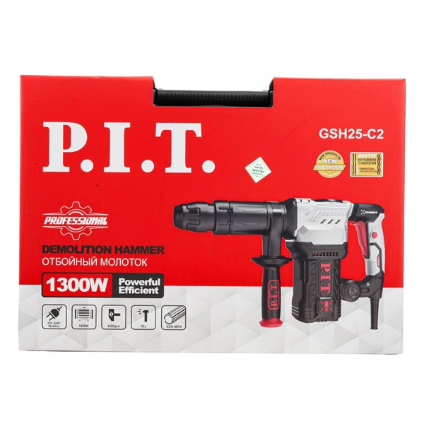 Молоток отбойный PIT GSH25-C2. SDS-MAX электрич. P.I.T., 1500Вт, 15дж, 4100 уд/мин, 12 полож. зубила