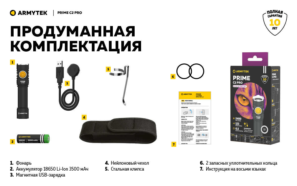 Фонарь Armytek Prime C2 Pro Magnet USB Белый