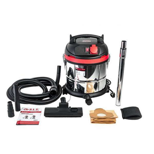 Пылесос P.I.T. PVC20-C Premium, 1,5кВт, 3м. шланг, пылесборн. 20л, нерж. к-с, бум.мешок, 2кВт., подкл.инстр)