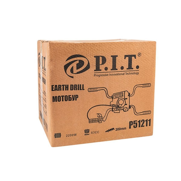 Мотобур P.I.T. P51211, 2-х тактный, 2,2 кВт, об/двиг 63 см, 8000 об/мин, четырех-ручный, бак 1.2л
