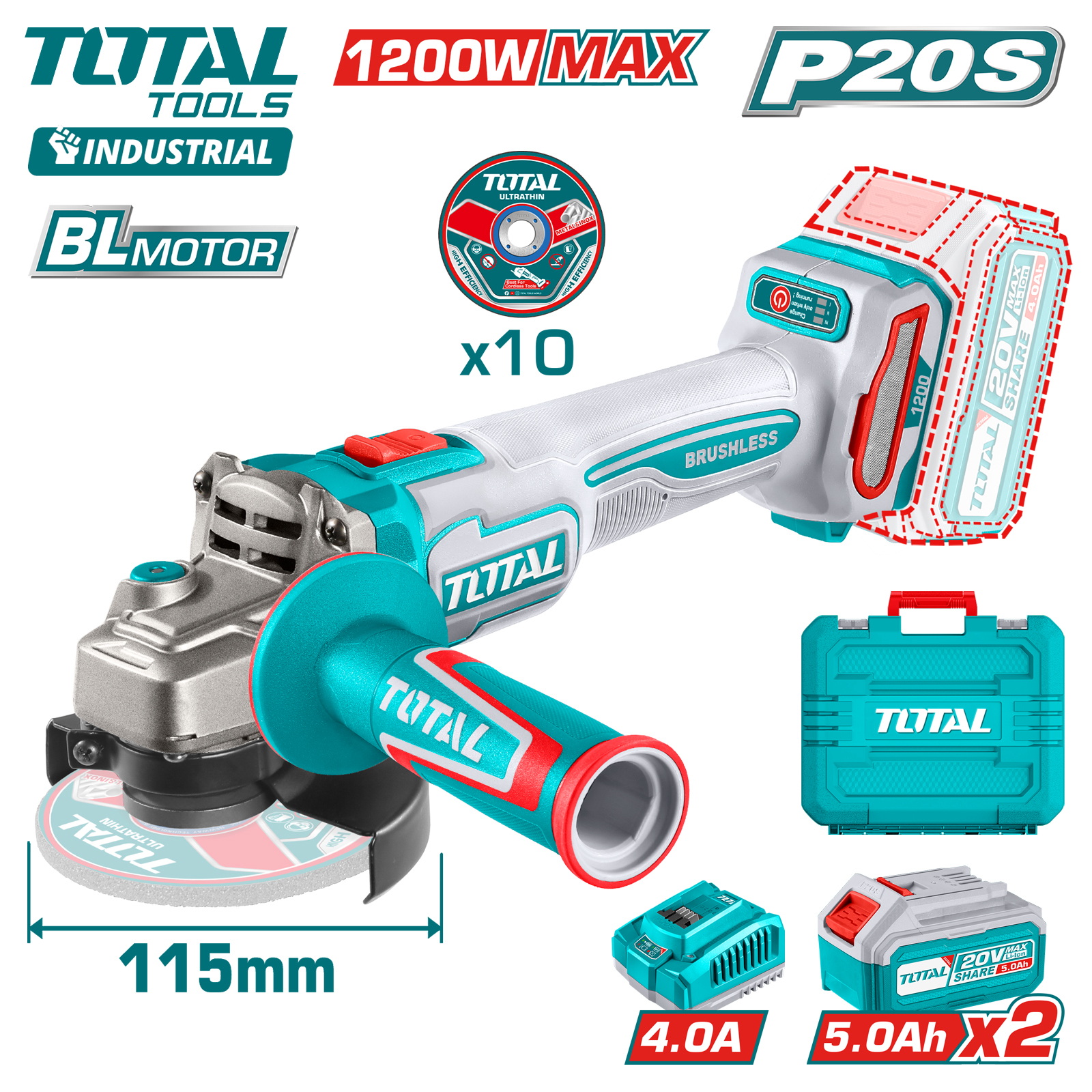 Углошлифмашина аккумуляторная TOTAL TAGLI2211532