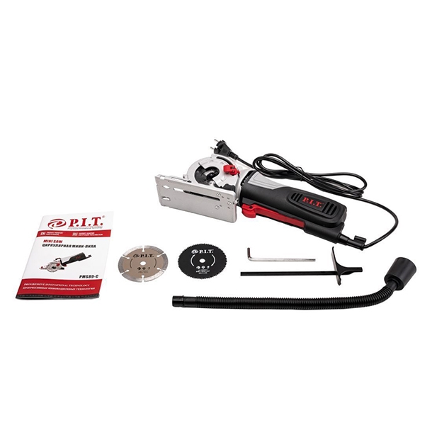 Мини-пила циркулярная P.I.T. PMS89-C, 600Вт, 5500об/мин, диск 89мм, глуб.проп. 28,5мм, 3диска, упоры