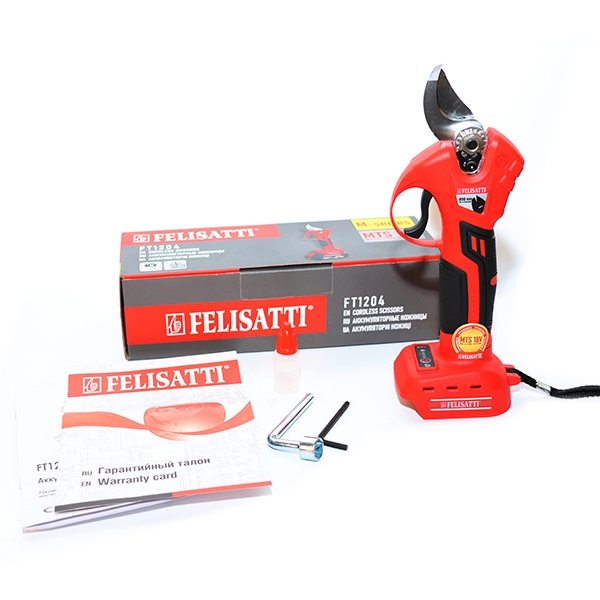 Аккумуляторный секатор Felisatti FT1204 (картон, без аккум.), 18В, макс. диаметр реза 30 мм, бесщеточный двигатель