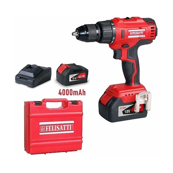 Машина ручная электрич.сверлильная аккумуляторная Felisatti ДАУ-13/18Л3,18В, 450/1700 об/мин,0-5200/0-18200 уд/мин, 4 аА/ч, 1 аккум. и ЗУ, кейс