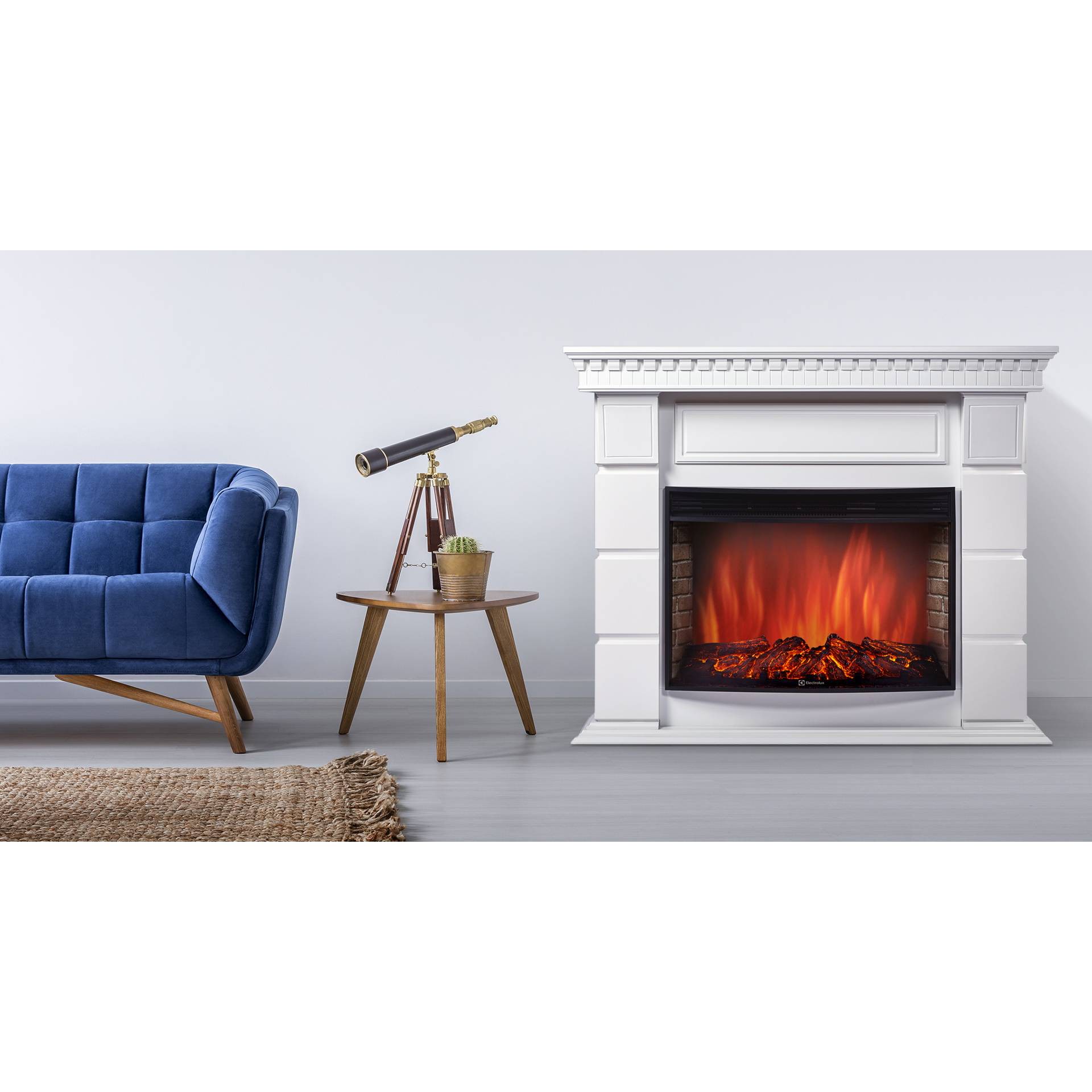 Каминокомплект: Очаг Electrolux Sphere Plus EFP/P-2720RLS с порталом Elegante 25 белый
