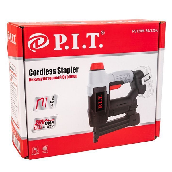 Степлер аккумуляторный PIT PST20H-30/625A, 20В, ск-ть раб. 20шт/мин, магаз. 100шт, скоб. 5,7мм, гвозди 2мм. LED-подсветка. Без АКБ и ЗУ.