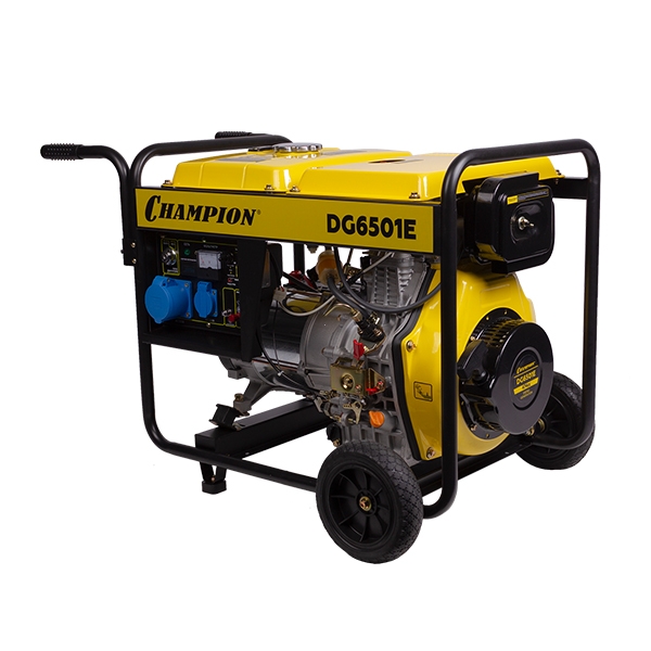Генератор дизельный Champion DG6501E, 5/5,5кВт, 8,9лс 12,5л 12V, эл.стартер, колеса, счетчик