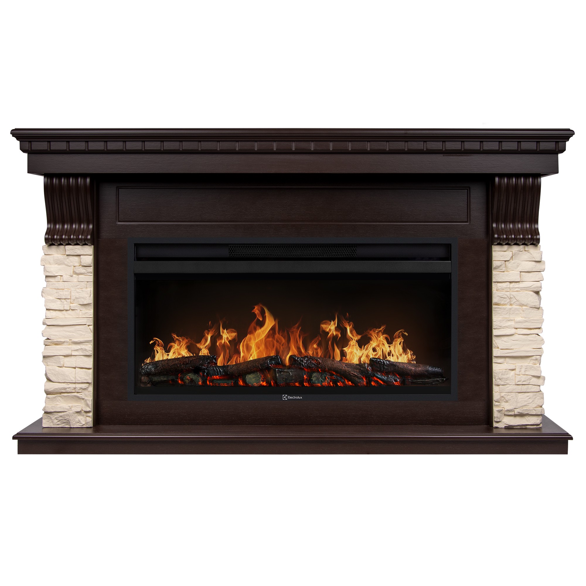 Каминокомплект: Очаг Electrolux EFP/P-3620LS, портал Michigan 42/40/36, камень молочный, шпон темный