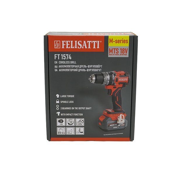 Аккумуляторная дрель-шуруповерт Felisatti FT1574 85Нм (картон, без аккум.), М-серия