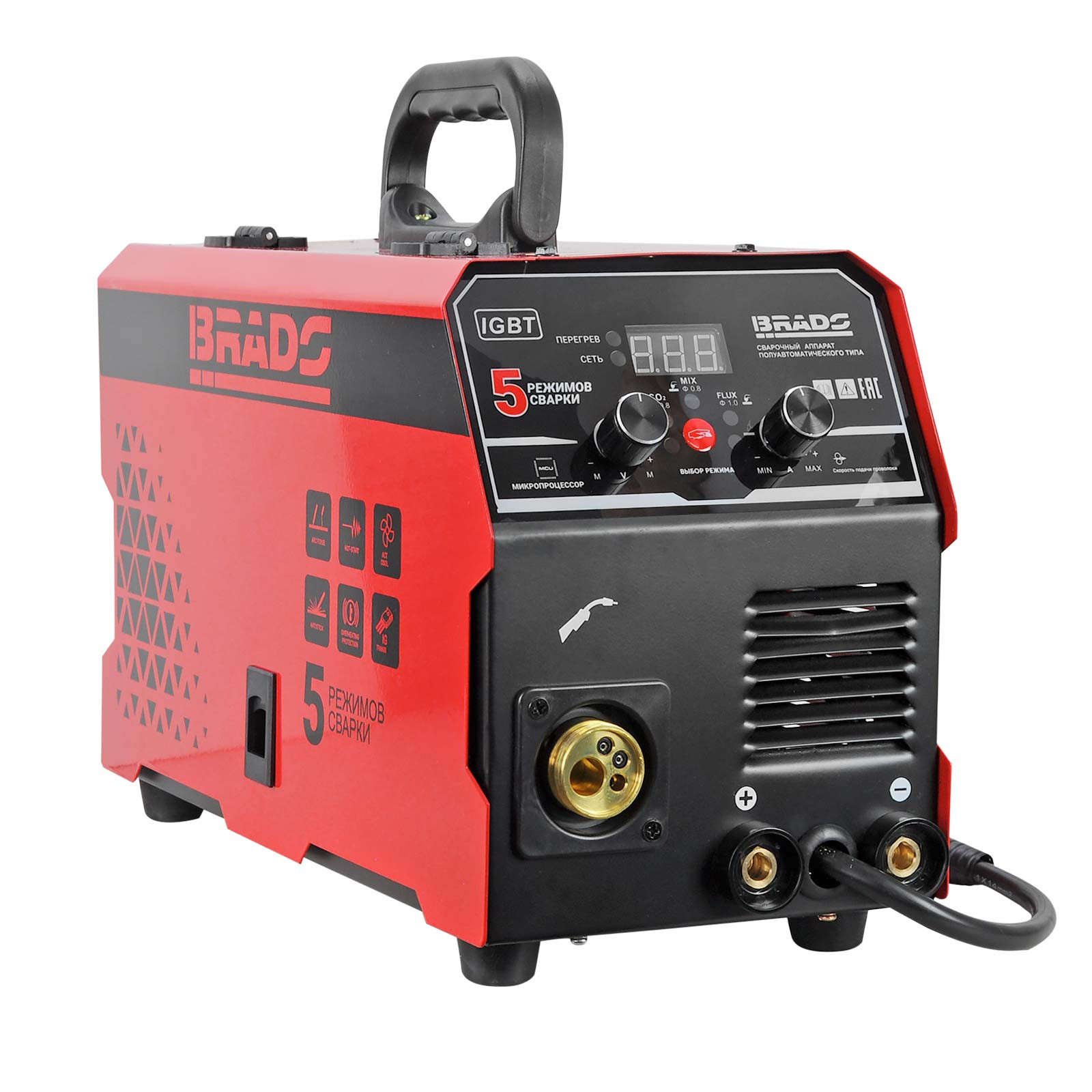 Полуавтомат сварочный BRADO MIG/MMA-220L-22 (220А; МИКРОПРОЦЕССОР; MIG/FLUX/MMA/TIG; еврорукав 3м)