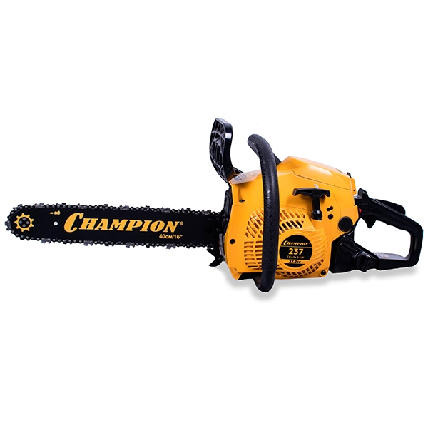 Бензиновая цепная пила Champion 237-16", 1,5 кВт., 16"/400 мм, 11500 об/мин + подарок: масло для цепи 1л; свеча; цепь; масло для 2-тактных двигателей 0,1л.