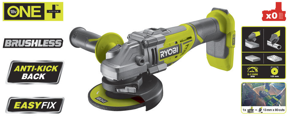 ONE + / Углошлифмашина RYOBI R18AG7-0 (без батареи)