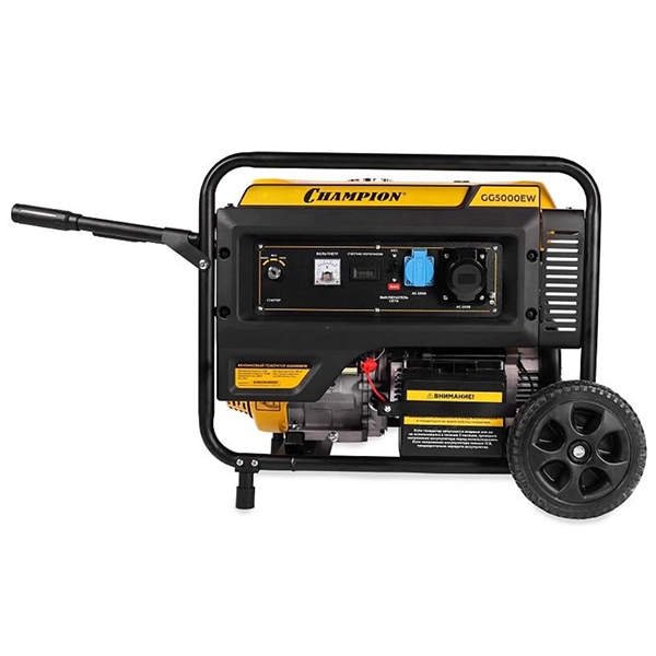 Генератор бензин. Champion GG5500EW, OHV 15 л.с., 25л, 5,0/5,5 кВт, эл.старт колеса