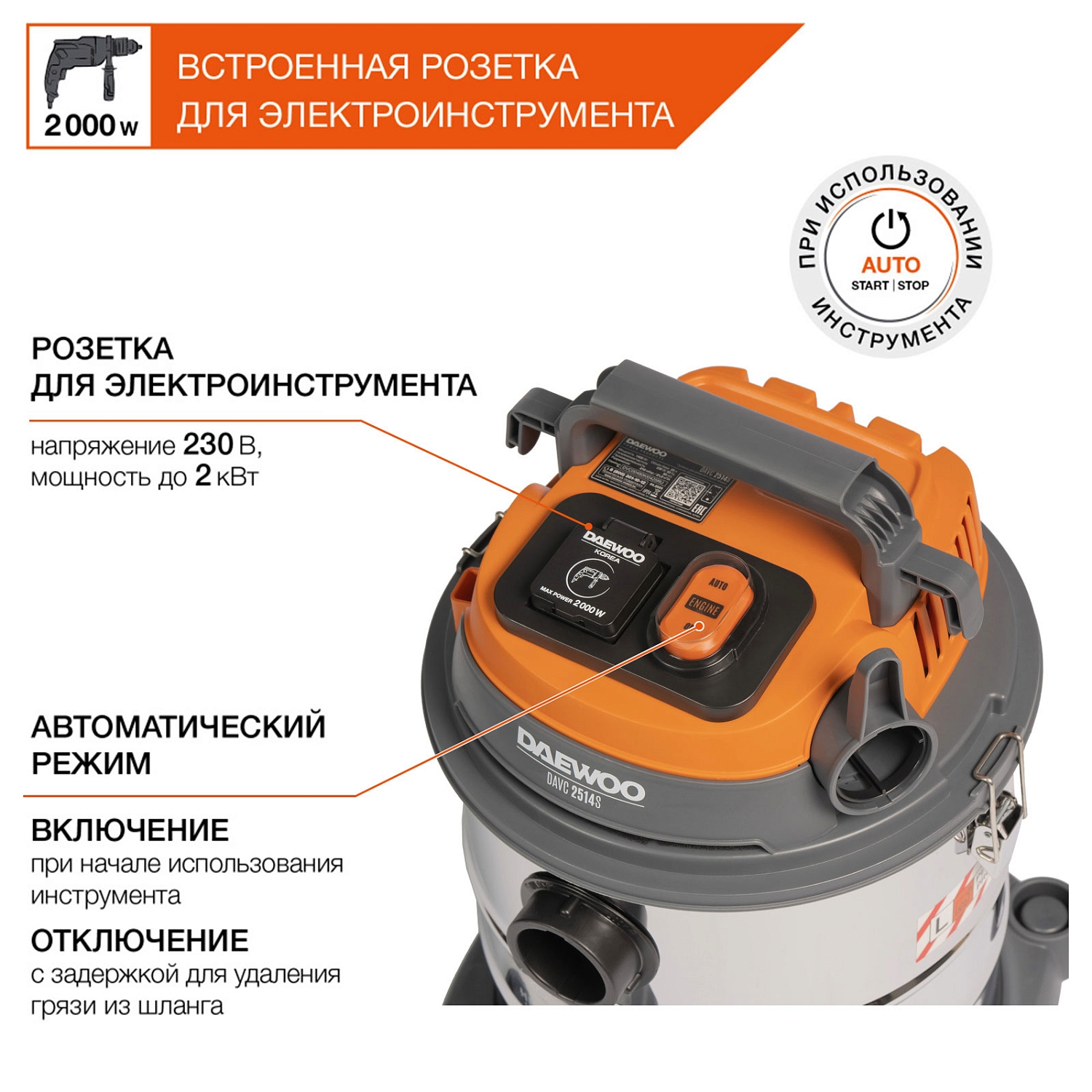 Пылесос строительный DAEWOO DAVC 2514S