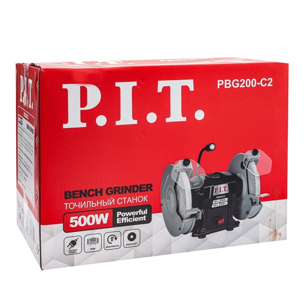 Станок точильный электрич. P.I.T., 500 Вт, 2950 об/мин, Ø200х12.7х20/200х32х20 мм, LED, п/з