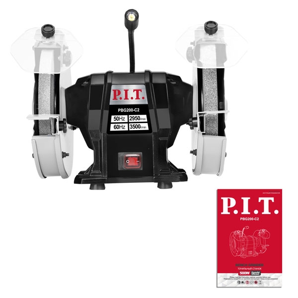 Станок точильный электрич. P.I.T., 500 Вт, 2950 об/мин, Ø200х12.7х20/200х32х20 мм, LED, п/з