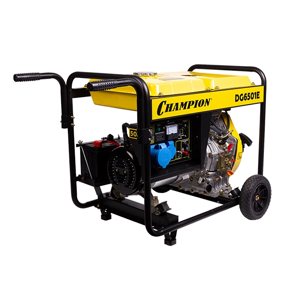Генератор дизельный Champion DG6501E, 5/5,5кВт, 8,9лс 12,5л 12V, эл.стартер, колеса, счетчик