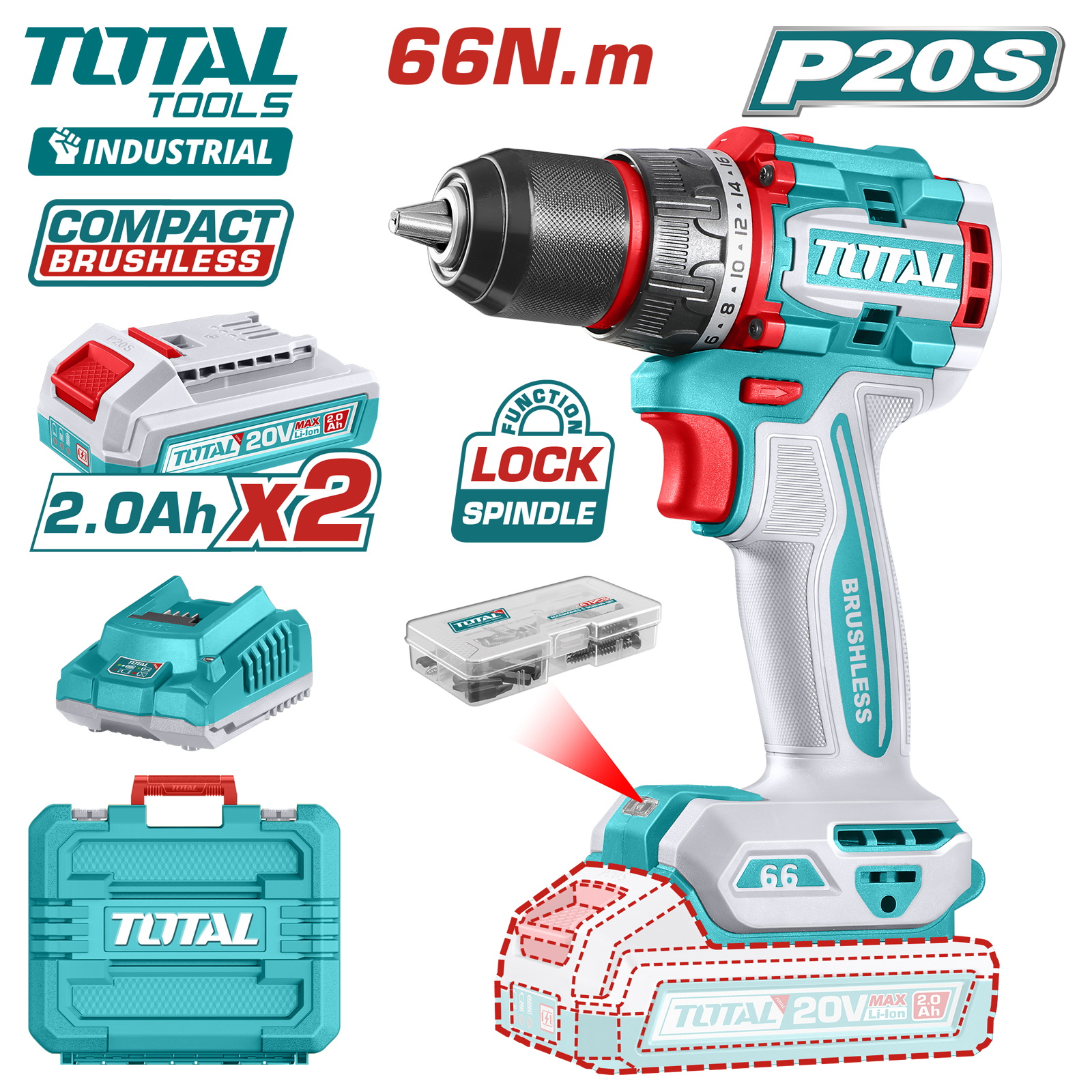 Дрель-шуруповерт TOTAL TDLI20668