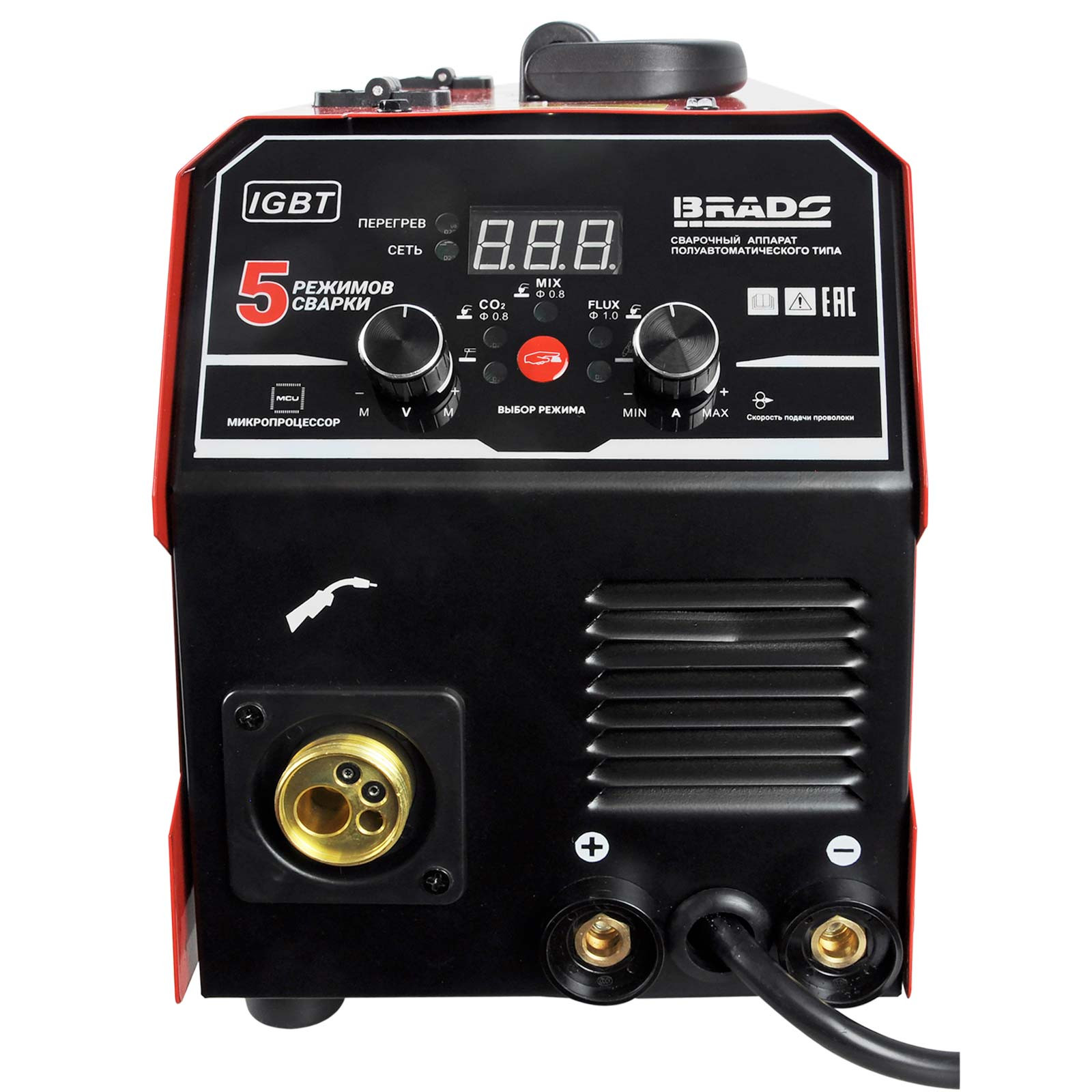 Полуавтомат сварочный BRADO MIG/MMA-220L-22 (220А; МИКРОПРОЦЕССОР; MIG/FLUX/MMA/TIG; еврорукав 3м)