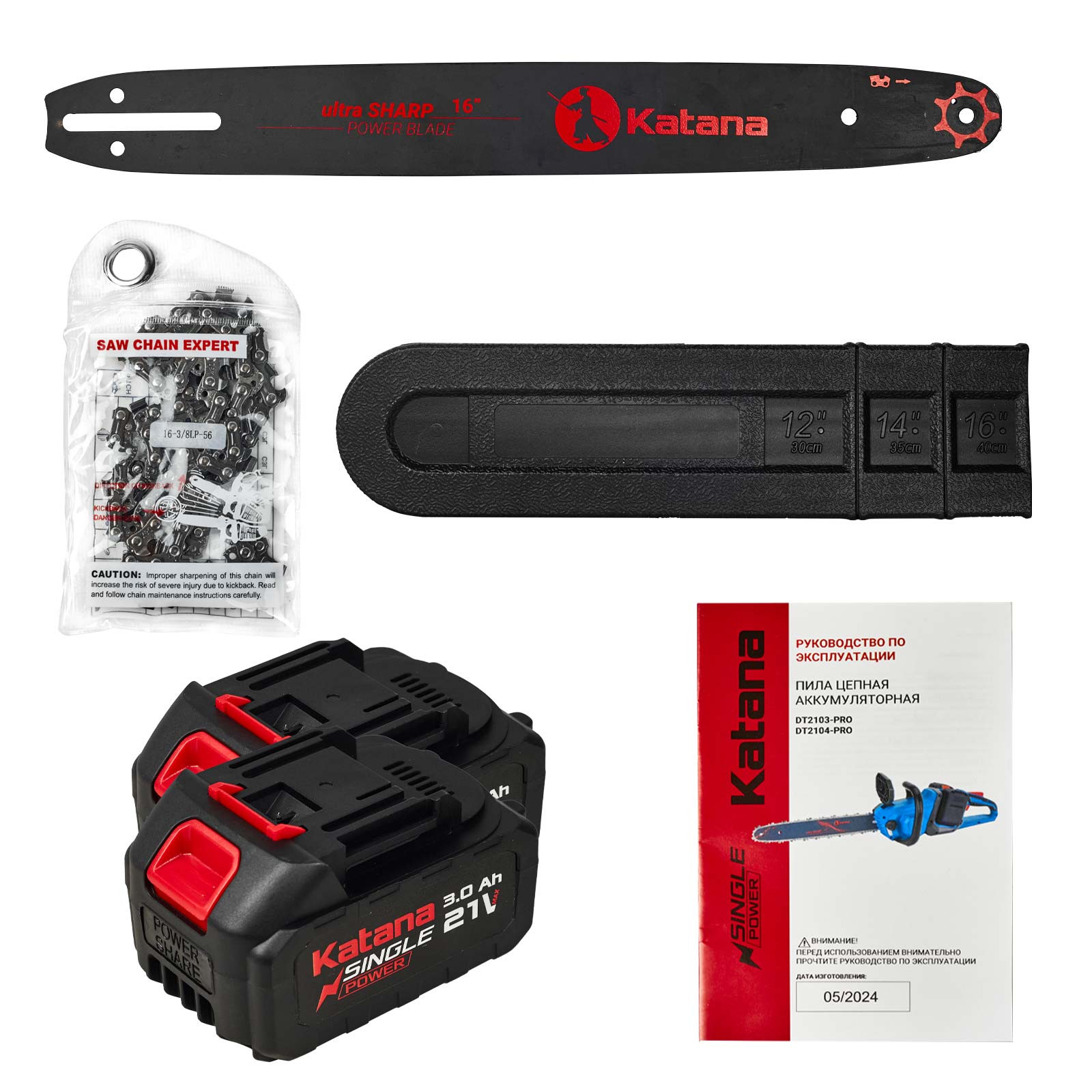 Пила цепная аккумуляторная KATANA DT2103-PRO(Бесщет, 42V, 2x3Ah, 40см, 0,375", 1,3мм, 56зв.,бесключ)