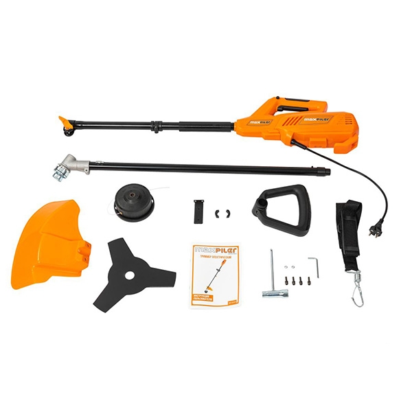 Триммер электрический MaxPiler MET-2000B, 2000 Вт, ширина скоса 380 мм, D-образная рукоятка, разъемная, нож+леска