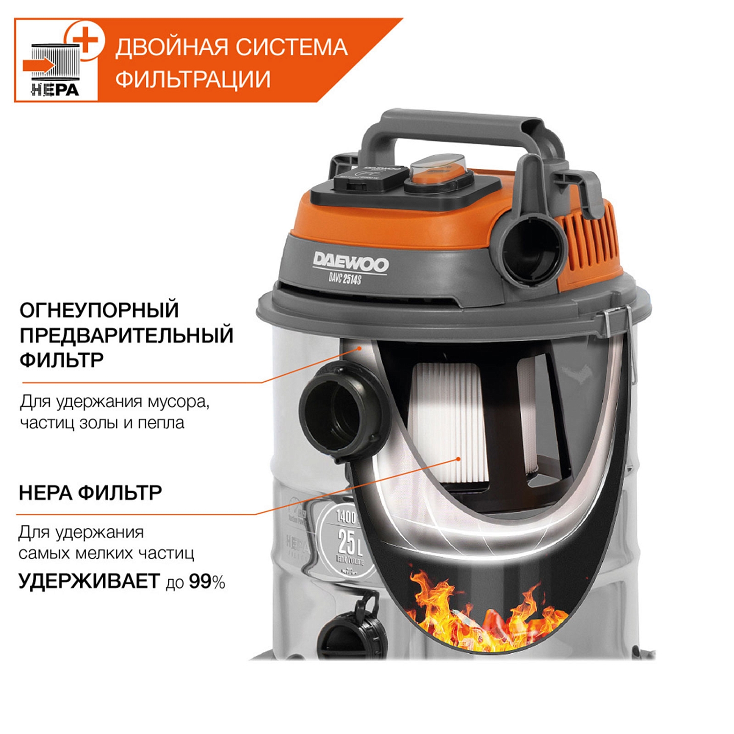 Пылесос строительный DAEWOO DAVC 2514S