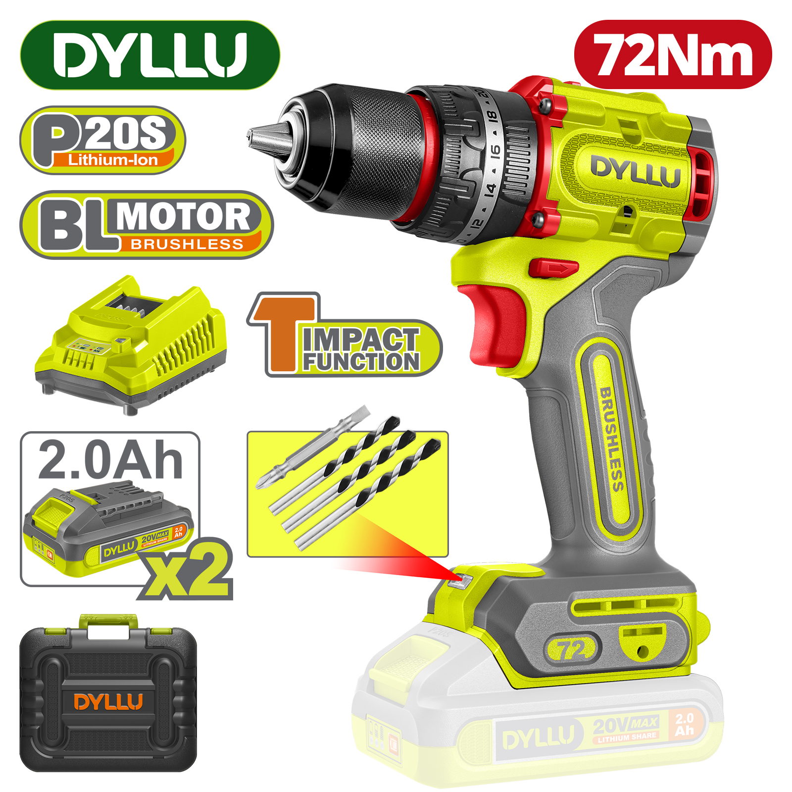 Дрель-шуруповерт ударная аккумуляторная DYLLU DTCDP7281