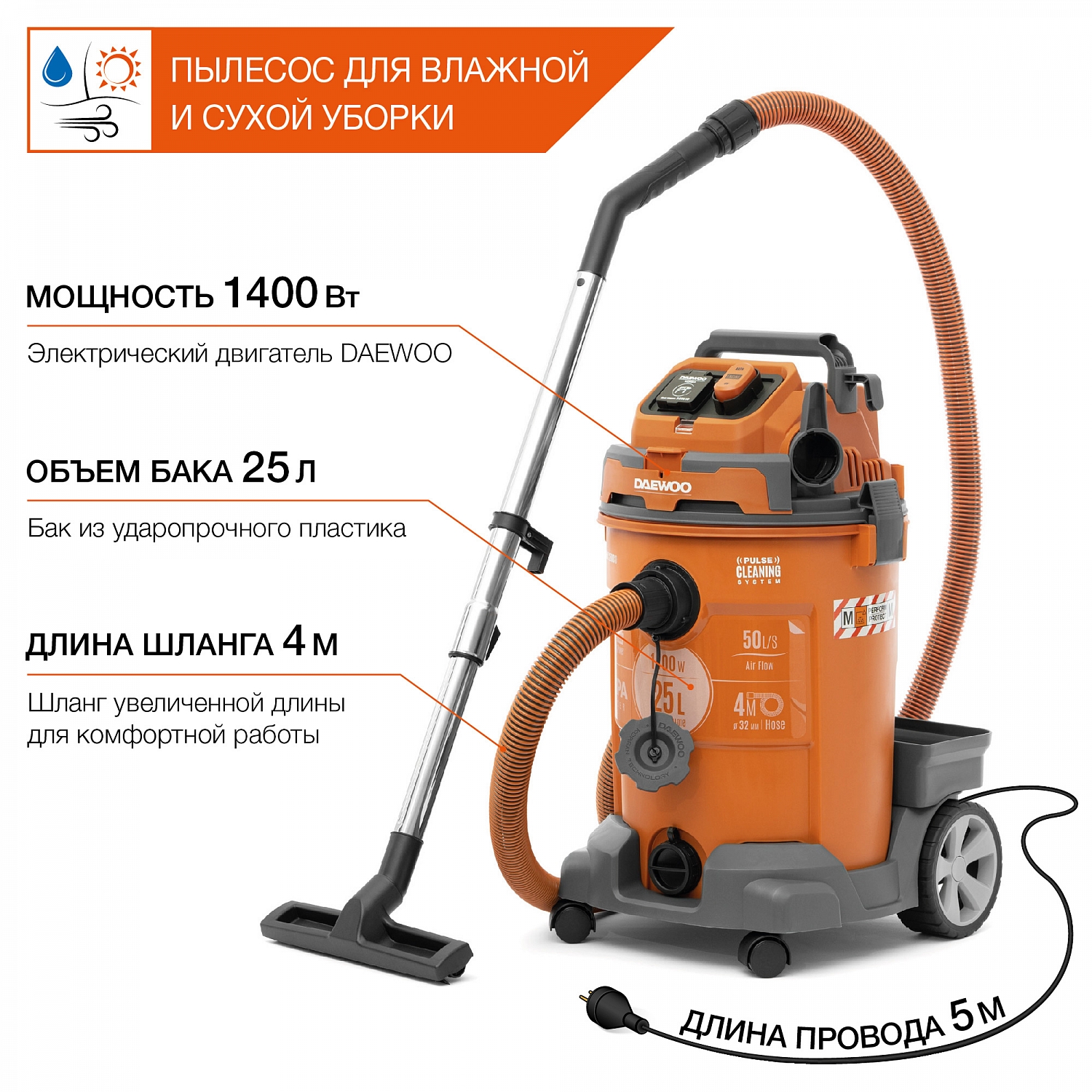 Пылесос строительный DAEWOO DAVC 2500SD