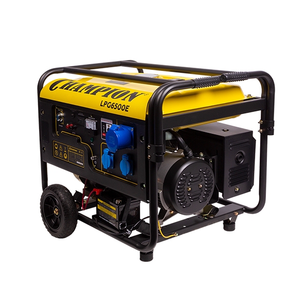Генератор Champion LPG 6500E, бензин+газ 5/5,5 кВт, 16 л.с., 25 л, 12 В, эл.стартер, счетчик колеса