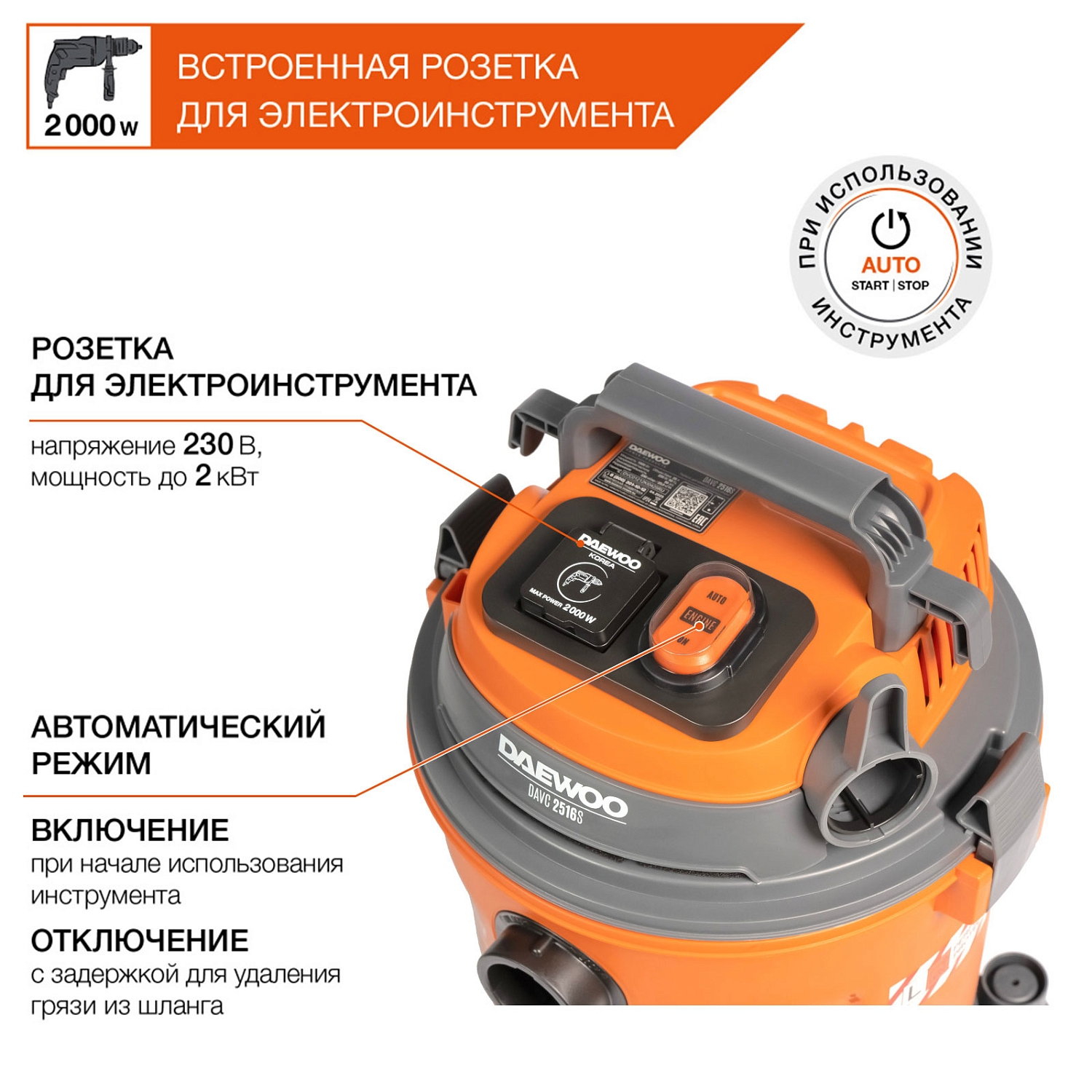 Пылесос строительный DAEWOO DAVC 2516S